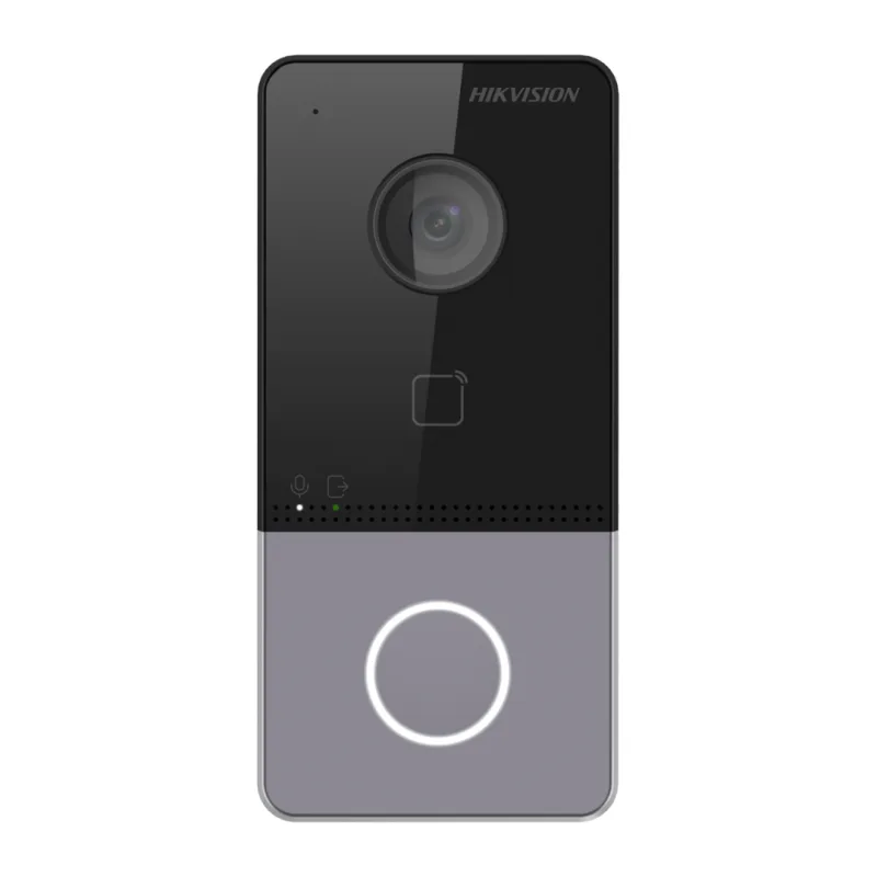 Post videointerfon de exterior WIFI Hikvision DS-KV6113-WPE1(C), montaj aparent pentru o familie, camera HD 2MP, True WDR, unghi vizualizare: Horizontal: 129° Vertical: 75°, iluminare IR 3 metri, cititor de card incorporat Mifare 13.56 MHz, comunicare