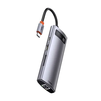 DOCKING Station Baseus Metal Gleam,conec USB-C,USB 3.0x3,SDx1,microSDx1,RJ-45 Gigabit LANx1,USB-Cx1 PD 100W 5V/9V/14.5/20V 5A (Max.) HDMIx1/4K/30Hz "CAHUB-CV0G"(timbru verde 0.18 lei)-6953156204652