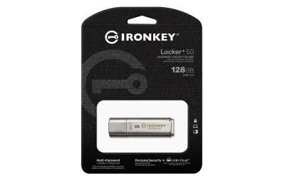 Memorie USB Kingston IronKey Locker+ 50 128GB, USB Type-A, Argintiu