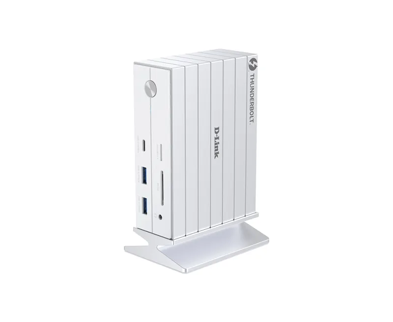 DOCKING STATION D-LINK, 14-in-1 Thunderbolt 4, conectare PC Type-C, porturi: 1xjack 3.5,1xSD/microSD slot, 3xUSB, 2xUSB 3.1, 1xUSB Type-C, 1xGigabit RJ45, 1xThunderbolt 4, 1xHDMI 2.1 8K/30Hz, 1xDP 1.4 8K/30Hz, alb  "DUF-E01" (timbru verde 0.8 lei)