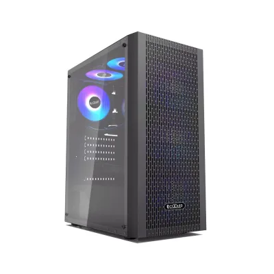 CARCASA PCCOOLER, Middle Tower, ATX, fara sursa, sticla securizata, 4 x fan +controller incluse, iluminare ARGB, negru, USB 3.2 gen 1 x 1, USB 2.0 x 2, mic, audio, #MA100 MESH-C"