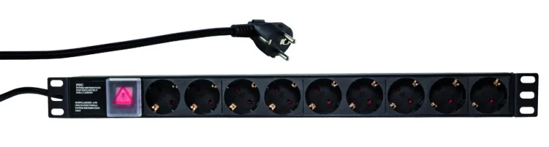 PDU LOGILINK 1U pt. rack 19 inch, 9 prize Schuko, intrare Schuko, max 16 A, on/off, 2 m, "PDU9C02" (timbru verde 0.8 lei)
