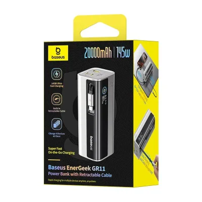 POWER BANK Baseus EnerGeek GR11, 20000mAh, 145W, 2 x USB Type-C, 1 x USB, cablu integrat USB Type-C, display, argintiu, "E0027B02" (timbru verde 0.98 lei) - 6932172691738
