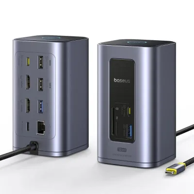 DOCKING STATION Baseus Spacemate RD1 12 in 1, input USB Type-C, output 2xHDMI 4K@60Hz, 2xUSB-C (10Gbps), 2xUSB-A (5Gbps), 2xUSB, 1xRJ45, card reader SD/micro SD, 1XUSB-C (PD), gri "B00568103813-00" (timbru verde 0.18 lei) - 6932172687137