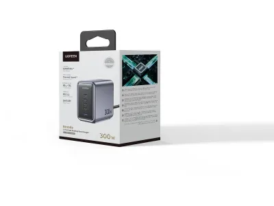 INCARCATOR RETEA UGREEN, "CD333" 300W GaN Nexode Desktop Charger PD3.1, 4 x USB Type-C, 1 x USB, lungime cablu 2m, gri  "90903B" (include timbru verde 2 lei)