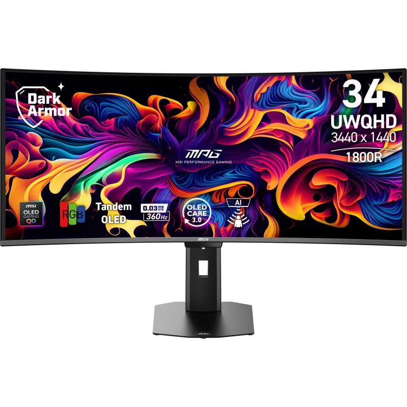 MSI MPG 341CQR QD-OLED X36 34inch QD-OLED UWQHD Curve 1800R 360Hz 0.03ms 2xHDMI DP USB Type-C 2xUSB Type-A 2xUSB Type-B 3Y "MPG 341CQR QD-OLED X36" (timbru verde 7 lei)