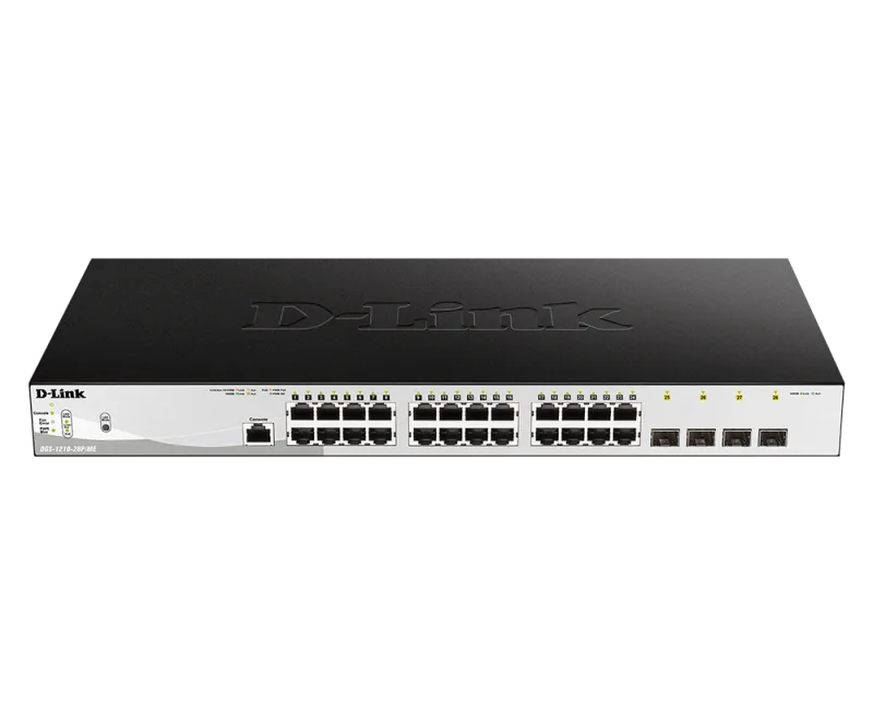 D-Link Switch DGS-1210-28P/ME, 24 porturi Gigabit PoE Base-T, 4 porturi SFP1000Mbps, Capacity 56Gbps, 19" Rackmount, WebSmart, 2*fan