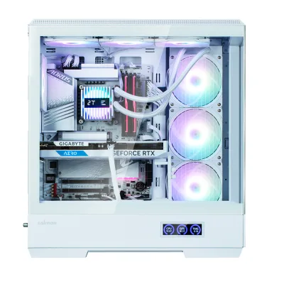 CARCASA Zalman "P50 DS", middle tower, gaming, fara sursa, suporta 10xfan, 4xfan inclus, PSU shroud, afisaj electronic, USB Type-C x 1, USB 3.1 gen1 x 2, audio+mic, 7 sloturi expansiune, alb, "P50 DS White" (timbru verde 0.32lei)
