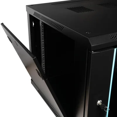 CABINET 19″ SPACER 9U 600x600mm, fixare pe perete, Flatpack (dezasamblat), Black, usa sticla cu blocare, panouri detasabile, otel 1.5mm, sarcina maxima 60Kg