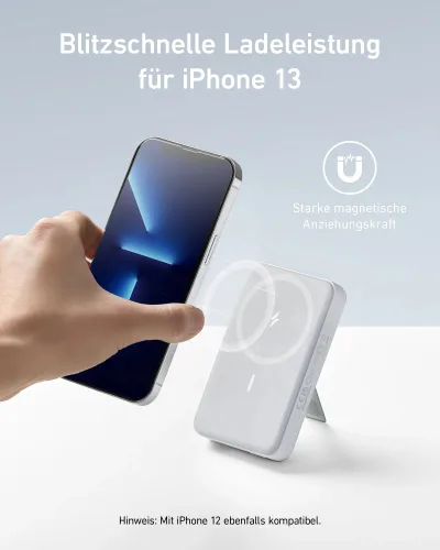 POWER BANK Anker "MagGo" 10.000 mAh, 27W Qi 2.0 15W, suport pliabil, compatibil iPhone 15/14/13/12, 1 x USB-C, afisaj inteligent, 389 g, alb, "A1654G21" (timbru verde 0.98 lei) - 194644173371