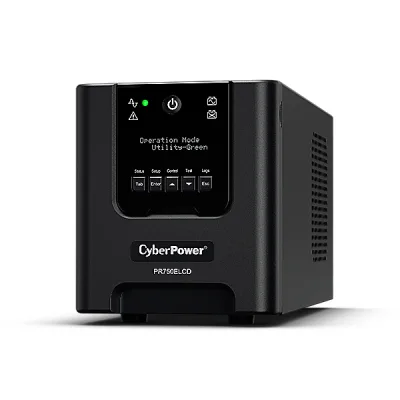 UPS CYBER POWER Line Int. cu Sinusoida Pura,tower,750VA/ 675W,AVR,6xIEC,dilay LCD,1xRBP0014,Backup 4-12 min,incarcare 8h,USB,RS232,GreenPower,serie PR "PR750ELCD"  (timbru verde 4 lei)