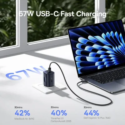 INCARCATOR retea Baseus PicoGo AE11, Quick Charge 67W, 1 x USB, 2 x USB Type-C, negru "E0121200" (timbru verde 0.18 lei) - 6932172699963