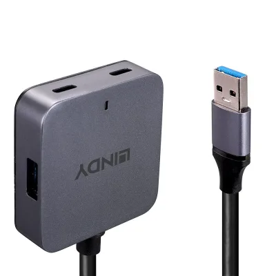Hub USB LINDY 5m USB 3.0 Hub 4 Ports USB-A, 4 porturi, Gri