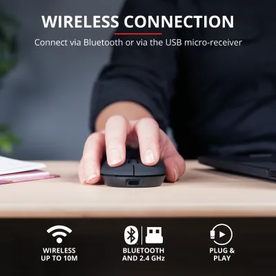 Mouse Wireless Trust Puck Rechargeable Wireless Ultra-Thin Mouse, 1600 dpi, Negru