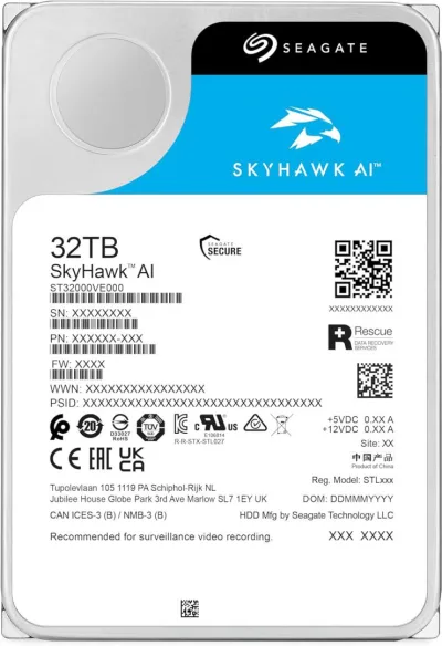 HDD Surveillance Seagate SkyHawk AI, 32 TB, 7200 rpm, 512 MB, SATA III