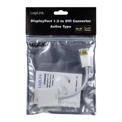 CABLU video LOGILINK, adaptor DisplayPort (T) 1.1 la DVI-D DL (M), 0.15m, conectori auriti, rezolutie maxima Full HD (2560 x 1600) la 60 Hz, plastic, dublu ecranaj, alb, "CV0058B" (timbru verde 0.18 lei)