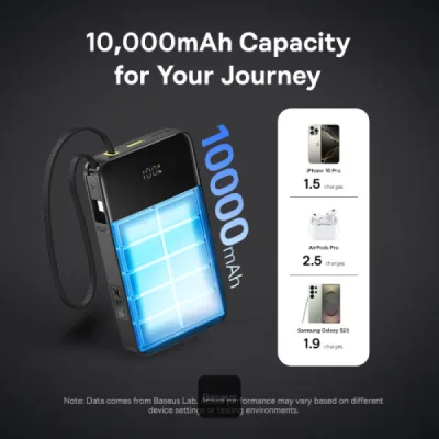 POWER BANK Baseus EnerFill FC51 Bipow 2 Pro Digital, capacitate 30000mAh 22.5W, 1 x USB, 1 x USB Type-C, cablu integrat USB Type-C, display, negru "E0028100" (timbru verde 0.98 lei) - 6932172698645