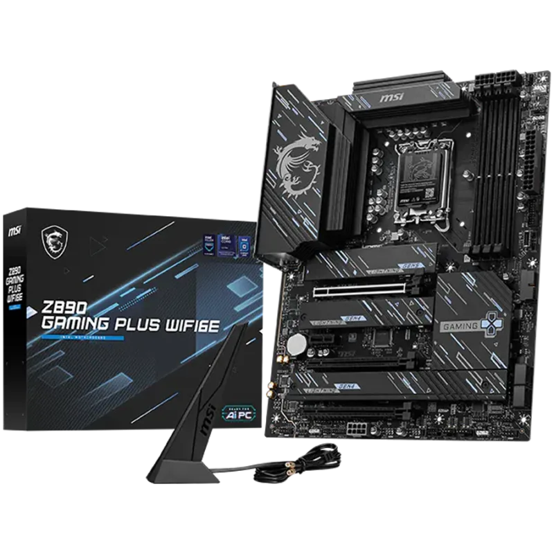 MSI Z890 GAMING PLUS WIFI6E, LGA 1851, Dual Channel DDR5 up to 9200(OC)MHz, 3x PCIe x16 slots, 4x M.2 slot, 4x USB 2.0, 2x USB 3.2 Gen 1, 1x USB 3.2 Gen 2, 1x USB 3.2 Gen 2 Type-C, 1x HDMI, 1x DP, 5Gbps LAN, WIFI6E, 7.1 Audio, 3Y"Z890_GAMING_PLUS_WIF