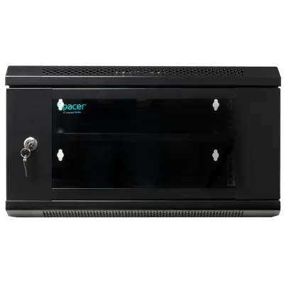 CABINET 19″ SPACER 6U 500x400mm, fixare pe perete, Flatpack (dezasamblat), Black, usa sticla cu blocare, panouri detasabile, otel 1mm, sarcina maxima 25Kg