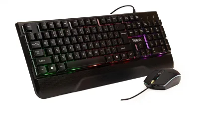 Kit Wired tastatura si mouse SPACER SPGK-INVICTUS, taste numerice, Negru