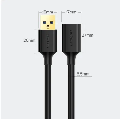 CABLU USB Ugreen prelungitor, "US129" USB (T) to USB (M), 5m, negru, "90722" (timbru verde 0.18 lei) - 6957303897223
