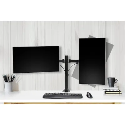 SUPORT de birou KENSINGTON, pt 2 TV/monitor plat, diag. max 32 inch, rotatie, inclinare, pivotare, orizontala, verticala, totala, max 8 Kg, "K55409WW"