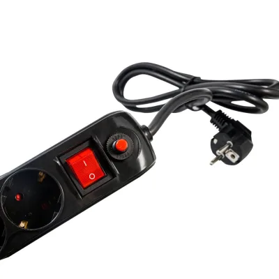 PRELUNGITOR SPACER, Schuko x 5, conectare prin Schuko (T), USB x 2, cablu 3 m, 16 A, max. 3500W, protectie supratensiune, negru