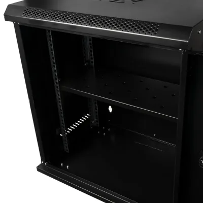 CABINET 19″ SPACER 12U 500x400mm, fixare pe perete, Flatpack (dezasamblat), Black, usa sticla cu blocare, panouri detasabile, otel 1mm, sarcina maxima 25Kg