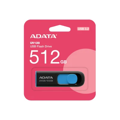 MEMORIE USB 3.2 ADATA 512 GB, retractabila, carcasa plastic, negru / albastru, "AUV128-512G-RBE" (timbru verde 0.03 lei)