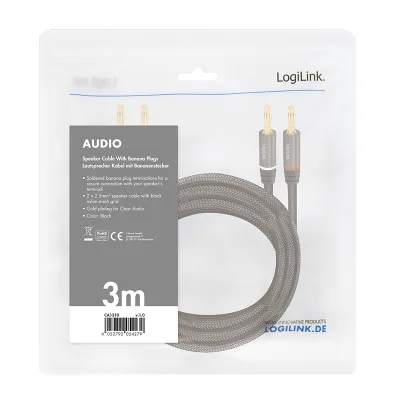 CABLU audio LOGILINK stereo (2 x 2.5 mm jack T/T), 3m, conectori auriti, negru "CA1210" (timbru verde 0.18 lei)