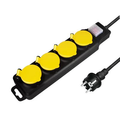 PRELUNGITOR LOGILINK, Schuko x 4, conectare prin Schuko (T), cablu 1.5 m, 16 A, protectie stropire cu apa, negru/ galben, "LPS254" (timbru verde 0.18 lei)