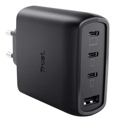 Incarcartor Trust Maxo 65W 4-Port, tehnologie incarcare auto-detect, USB-C, Quick Charge 3.0, Quick Charge 4+, USB PD 3.2 + PPS + SPR-AVS, lungime cablu 2m, negru