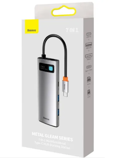 DOCKING Station Baseus Metal Gleam,conectare PC USB-C,USB 3.0x2,USB-Cx1,SDx1, MicroSDx1, USB-Cx1 PD 100W 5V/9V/14.5V/20V 5A(Max.),HDMIx1/4K/30Hz,gri "WKWG020113" (timbru verde 0.18 lei)-6932172602635
