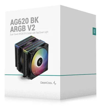 COOLER DeepCool "AG620 BK ARGB V2" skt. Intel si AMD, racire cu aer, vent. 2 x 120mm, 300 - 1950 rpm, 6 heatpipes, inaltime 161mm, RGB adresabil,"R-AG620-BKAMMN-GJD"  (timbru verde 0.8 lei)