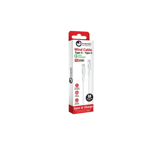 Cablu Lemontti Wind Fast Charge Type-C la Type-C, PD 65W, lungime 0.5m, Alb