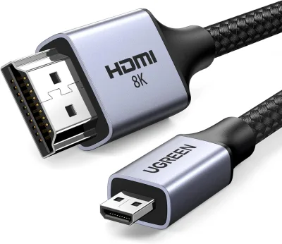 CABLU video Ugreen, "HD164" micro HDMI (T) la HDMI (T), rezolutie maxima 8K/60Hz, HDMI 2.1, braided, 2m, negru "15517" (timbru verde 2.00 lei)- 6941876215171
