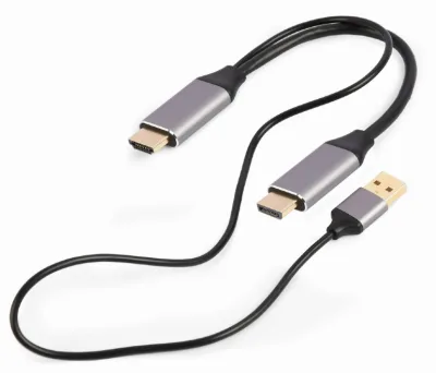 ADAPTOR video GEMBIRD, adaptor HDMI (T) la DisplayPort (T), 2m, rezolutie maxima 4K (3840 x 2160) la 60Hz, USB power, negru, "A-HDMIM-DPM-01" (timbru verde 0.18 lei)