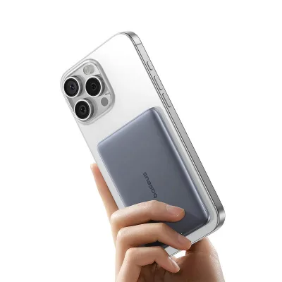 POWER BANK Baseus PicoGo, 5000mAh, 20W, 1 x USB Type-C, prindere magnetica incarcare wireless 15W, cablu integrat USB Type-C la USB Type-C 30cm, gri, "P1007680C813-00" (timbru verde 0.98 lei) - 6932172690656