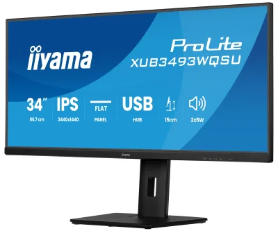 Monitor IPS LED Iiyama 34" XUB3493WQSU-B6, UWQHD (3440 x 1440), HDMI, DisplayPort, Boxe, 120 Hz, 1 ms (Negru) "XUB3493WQSU-B6" (timbru verde 7 lei)