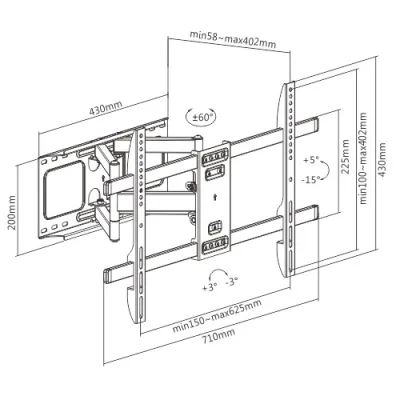 SUPORT de perete GEMBIRD, pt 1 TV/monitor plat, diag. max 37" - 80", rotatie, inclinare, pliere, max 60 kg, "WM-80ST-02"