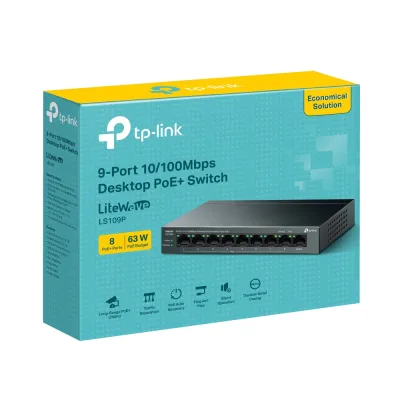 SWITCH TP-LINK 9 porturi 10/100 Mbps, 8-Port PoE carcasa metalica "LS109P" (timbru verde 2 lei)