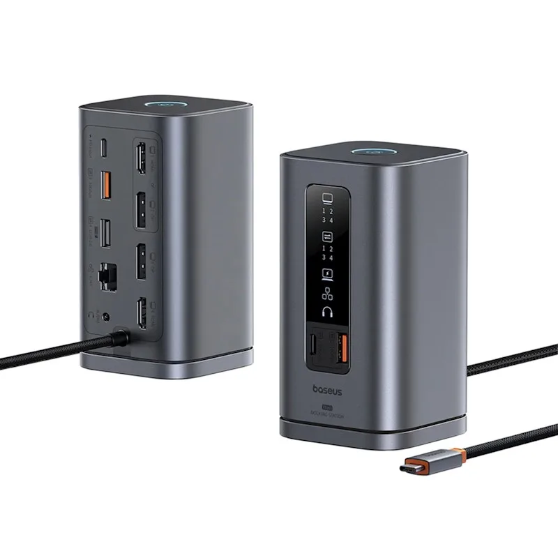DOCKING Station Baseus Spacemate RD1 Series 11-in-1, conectare PC USB-C,2xHDMI 4K@60Hz,2xDP 4K@60Hz,2xUSB-A (10Gbps),1xUSB-C (10Gbps),1xRJ45,1xUSB-A (480Mbps),1xUSB-C (PD),1x3.5mm, incarcator(EU), gri "B0112701" (timbru verde 0.18 lei) - 693217269307