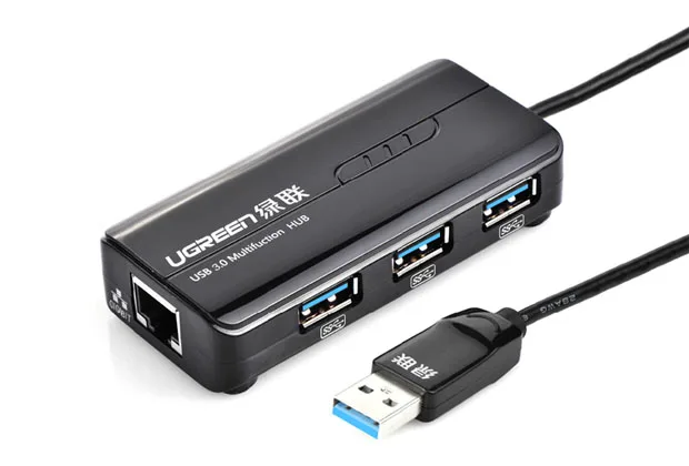 ADAPTOR RETEA Ugreen, "20265" extern, USB 3.0 (T) la port Gigabit RJ-45, porturi USB: USB 3.0 x 3, LED, negru "20265" (timbru verde 0.18 lei) - 6957303822652