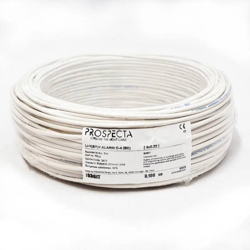 Cablu alarma 4 x 0.22 premium, cupru 100%, cod: I036IT, Li-Y(ST)Y, made in Italy, utilizare pentru sisteme de alarma, manta exterioara PVC alb, ecranare: folie de aluminiu laminata, raza de curbura 10x diametru, Peak Operating Voltage 250, Voltage