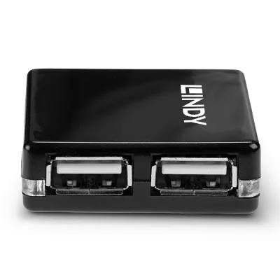 Hub USB LINDY 4 Port USB 2.0 Mini Hub USB-A, 4 porturi, Negru