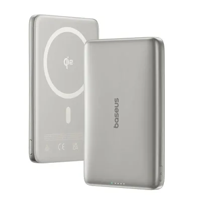 POWER BANK Baseus PicoGo AM41 Ultra-Slim Qi2 Magnetic Wireless, capacitate 10000mAh 27W, 1 x USB Type-C, include cablu USB Type-C la USB Type-C 30cm, titanium "E0027203" (timbru verde 0.98 lei) - 6932172691684