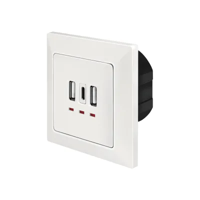PRIZA LOGILINK, de perete, 2 x USB-A 5V/2.4A, 1 x USB-C 5V/3A, ingropata, martori LED, alb, "PA0254" (timbru verde 0.18 lei)