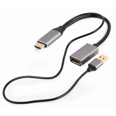 ADAPTOR video GEMBIRD, adaptor HDMI (T) la DisplayPort (M), 10cm, rezolutie maxima 4K (3840 x 2160) la 60Hz, USB power, negru, "A-HDMIM-DPF-02" (timbru verde 0.18 lei)