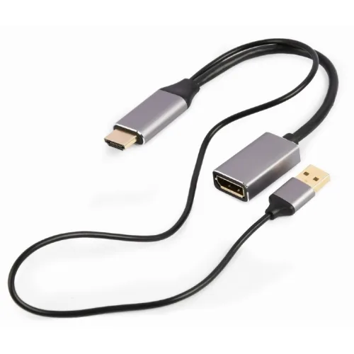 ADAPTOR video GEMBIRD, adaptor HDMI (T) la DisplayPort (M), 10cm, rezolutie maxima 4K (3840 x 2160) la 60Hz, USB power, negru, "A-HDMIM-DPF-02" (timbru verde 0.18 lei)