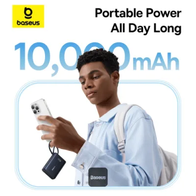 POWER BANK Baseus PicoGo, display, capacitate 10000mAh, 45W, cablu integrat USB Type-C, 1 x USB Type-C, 1 x USB, total 5V/3A, negru, "P10076803123-00" (timbru verde 0.98 lei) - 6932172678715